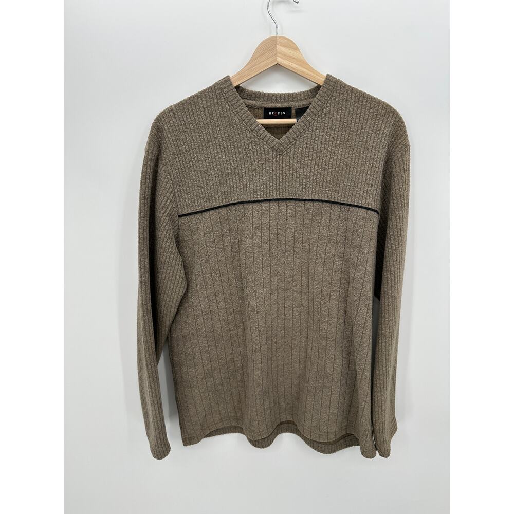 Axcess‎ Mens Brown Ribbed V Neck Sweater Y2K Skater Grunge Pullover Size M